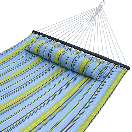 Quilted Fabric Double Cotton Hammock with Pillow & spreader bar- ZENY