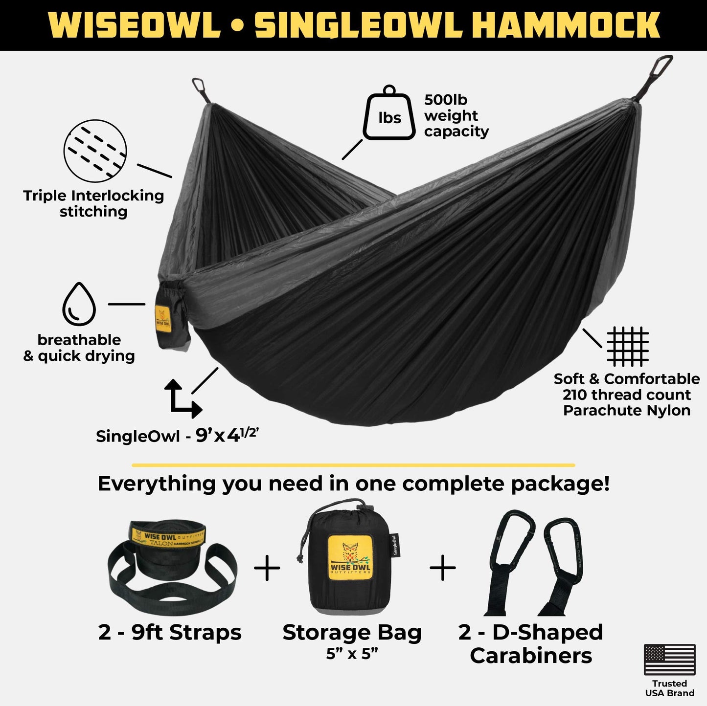 Black Hammock for Camping - Wise Owl Outfitters