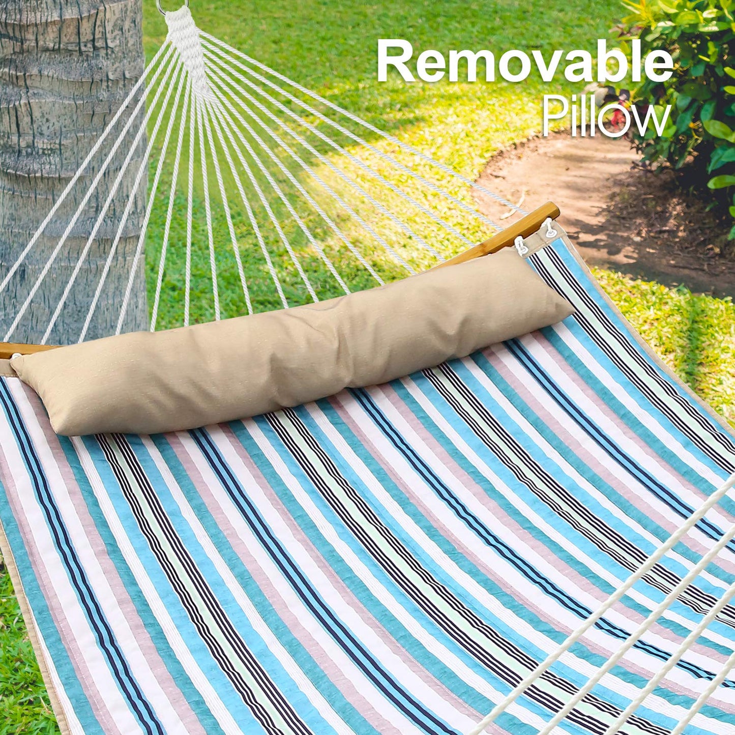 Double Hammock with Detachable Pillow Indoor & Outdoor Use - Ohuhu
