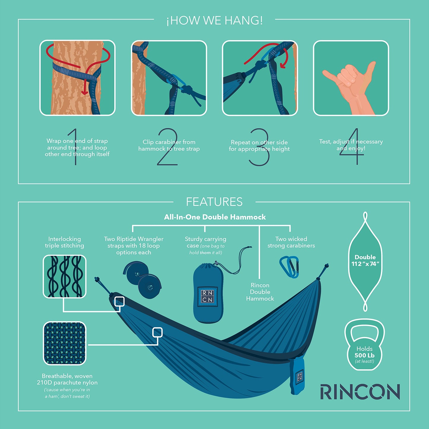 Parachute Double Camping Hammock with Tree Straps - Rincon