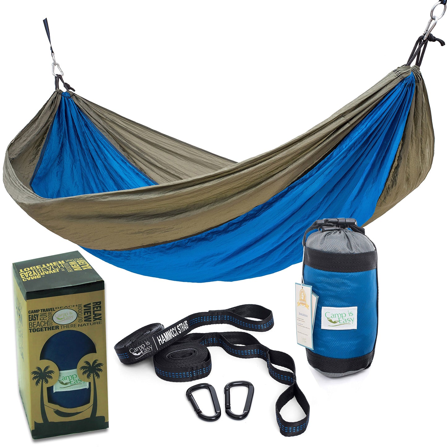 Rip Resistant Single Parachute Camping Hammock with Tree Straps - Camp is easy