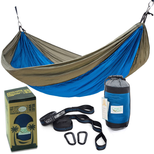 Rip Resistant Single Parachute Camping Hammock with Tree Straps - Camp is easy