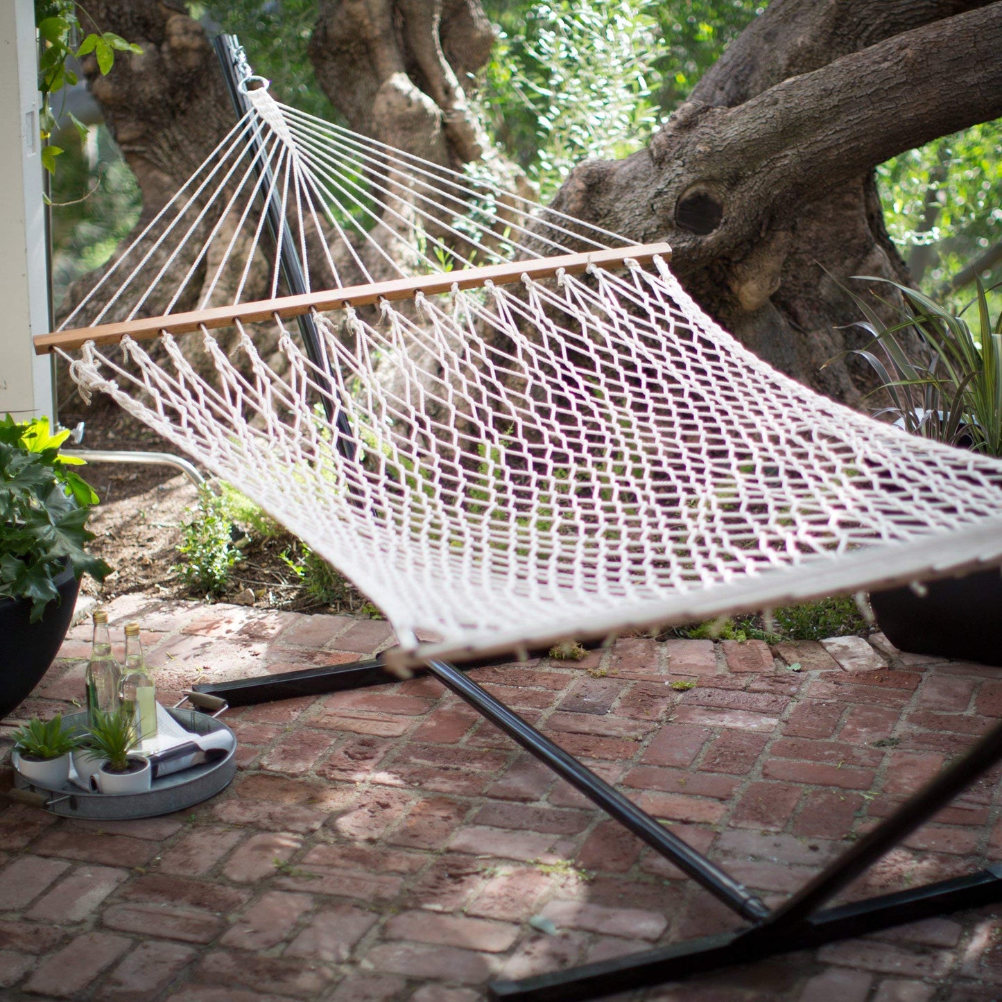 11 ft. Cotton Rope Hammock with Metal Stand