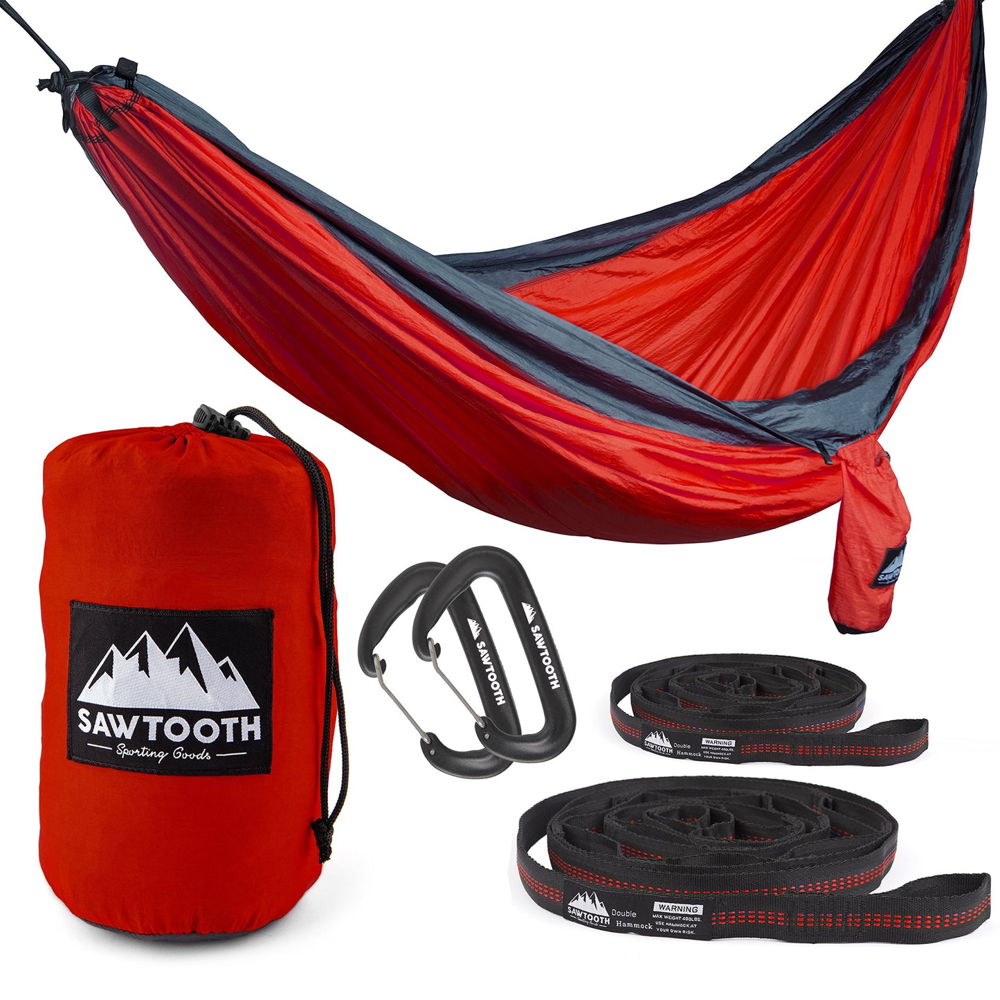 Sawtooth Double Camping Hammock with Tree Straps and Aluminum Carabiners