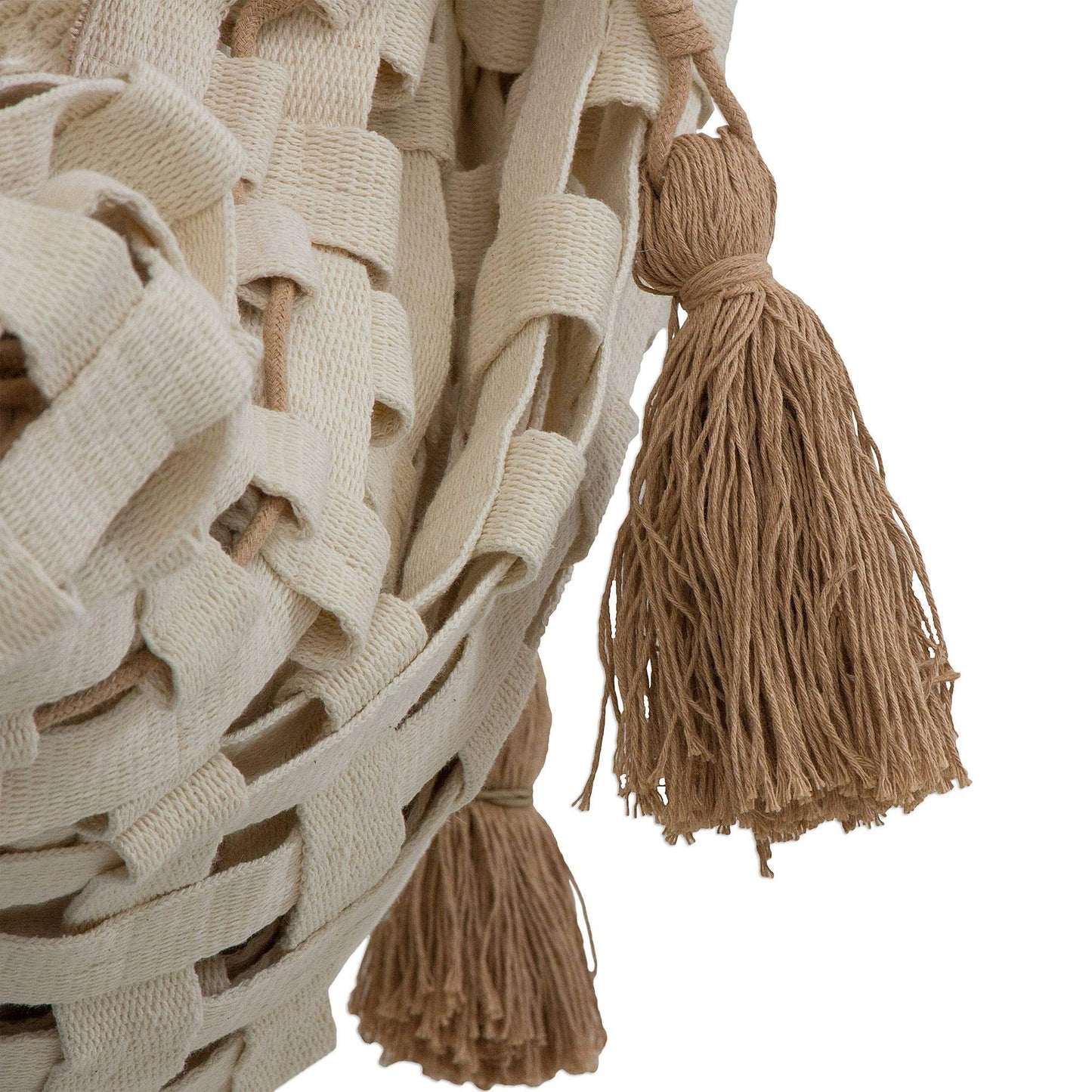 Brown and Ivory Hand Woven Cotton Rope Hammock - NOVICA