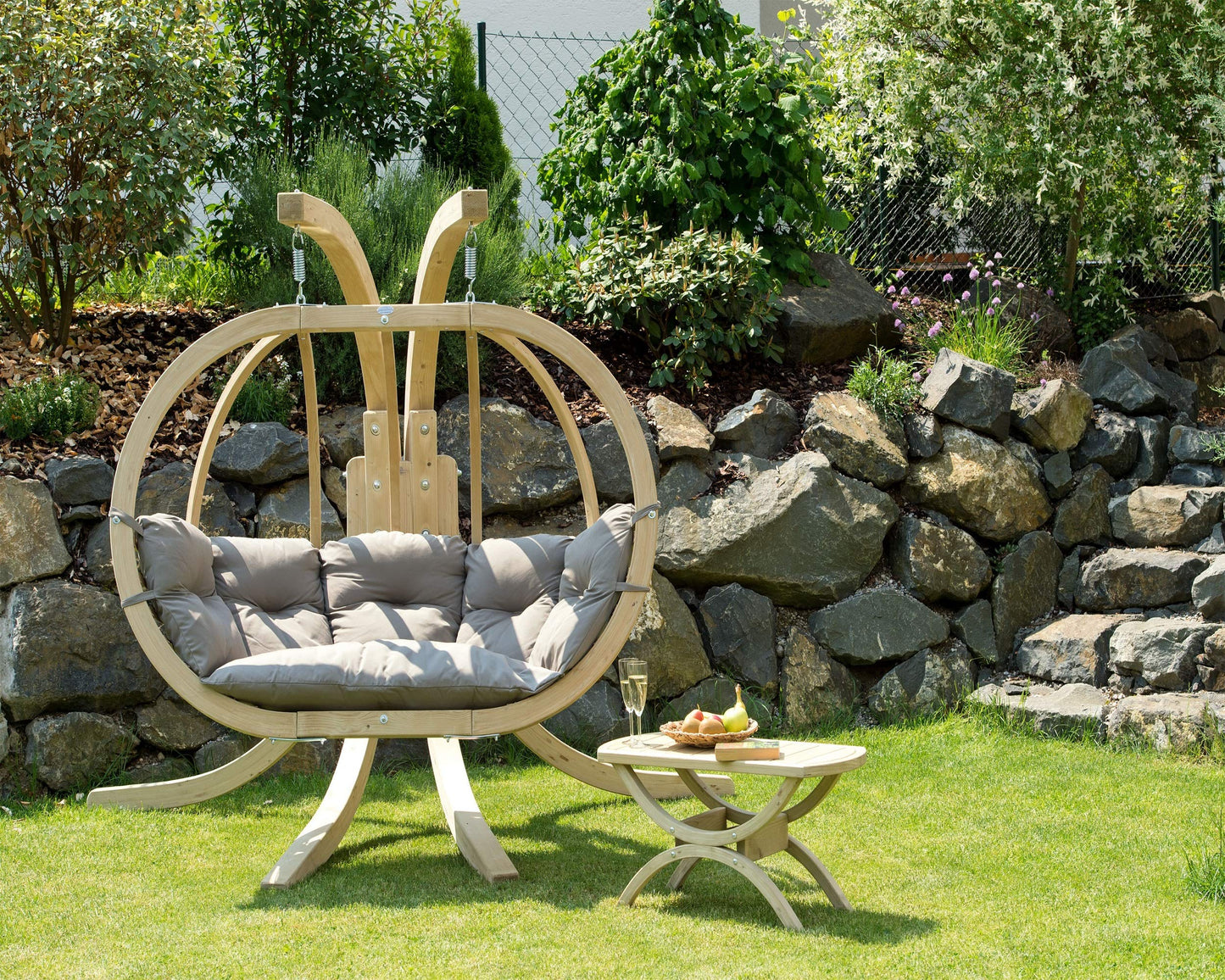 Double Globo Hanging Chair with Grey Cushions - Outdoor Living and Style
